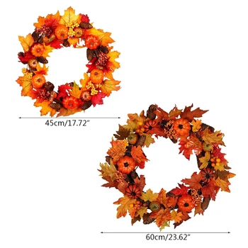 

2020 New 45/60cm Artificial Pumpkin Maple Leaf Wreath Light Wall Window Door Halloween