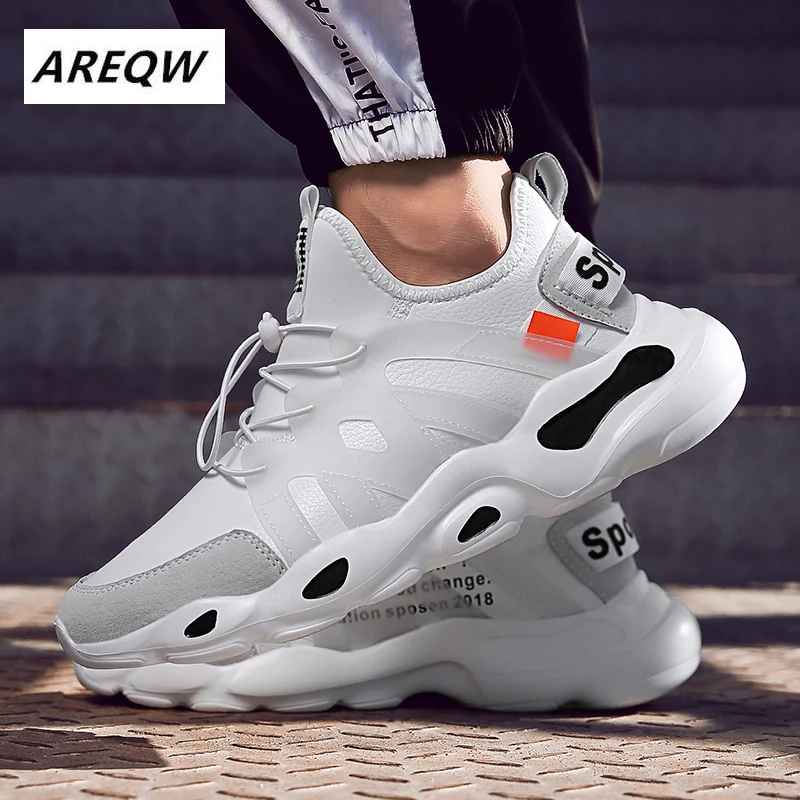 

2019 New Trendy Sneakers Men Lycra Upper Breathable Chunky Shoes Anti-Slip Vulcanized Shoes Zapatillas Hombre Black White