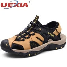 UEXIA обувь; мужские кожаные римские сандалии; мягкая летняя повседневная обувь в рыбацком стиле; мужские пляжные сандалии; водонепроницаемые кроссовки; размеры 38-48