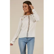 1 Europe And America Autumn And Winter WOMEN’S Dress Versatile Chiffon Shirt Sexy Hollow out Long-sleeved Upper Garment