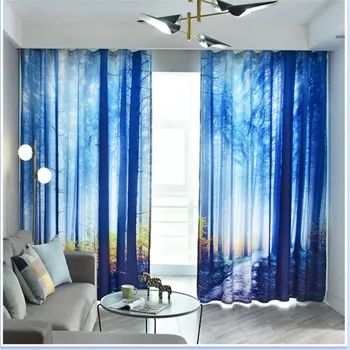 

Simple bedroom living room oil painting forest curtains personality thickening blackout curtains cold and windproof curtains