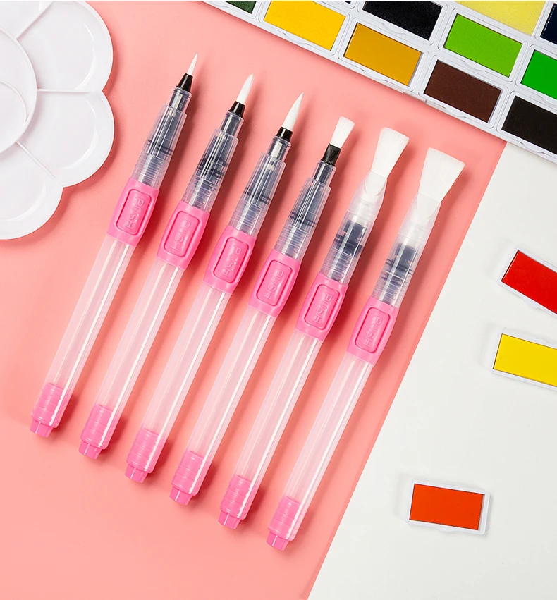 

6Pcs Refill Portable Paint Brush Set Water Brush Soft Watercolor Brush Pen for Beginner Painting Drawing Art Supplies
