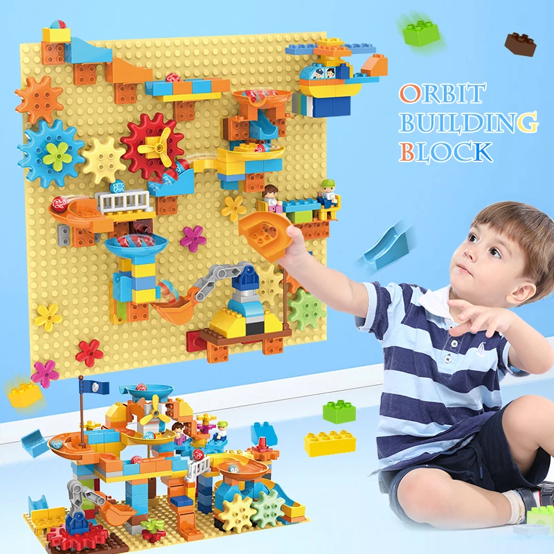 

173PCS Big Size Mable Race Run Blocks DIY Funnel Slide Bricks On The Wall Children Construction Gear Building Blocks Toys Gifts