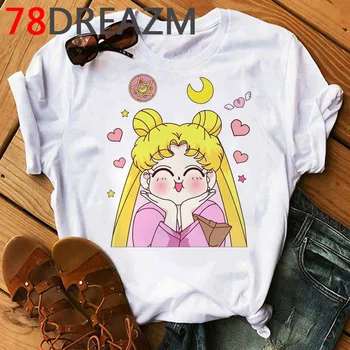 

Sailor Moon Cartoon T Shirt Women Kawaii Summer Top T-shirt Korean Style Graphic Tees Cute Cat Plus Size Grunge Top Tees Female