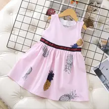 Летнее розовое Хлопковое платье с рисунком ананаса для девочек г. Полосатое платье-пачка без рукавов для девочек детское платье