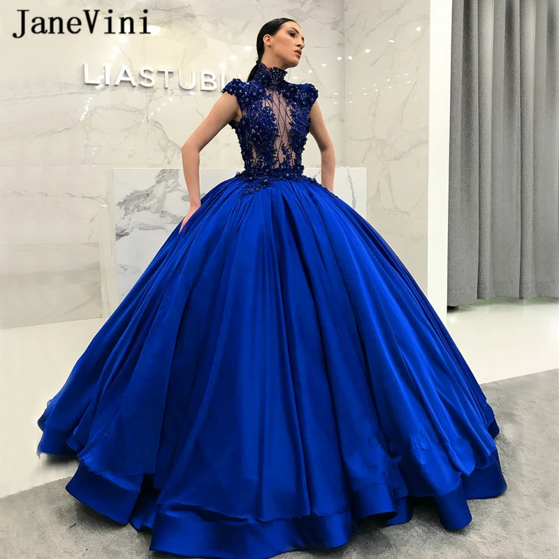 Великолепные арабские ярко синие длинные платья jaevini для Quinceanera бальное платье с