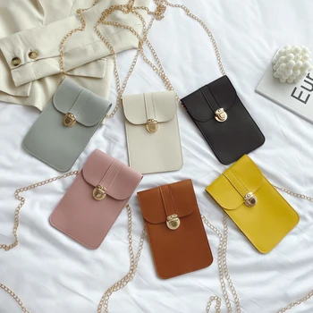 

Fashion Simple PU Leather Shoulder Bag Women Mobile Phone Pouch Small Chain Crossbody Handbags Ladies Girls Mini Purse