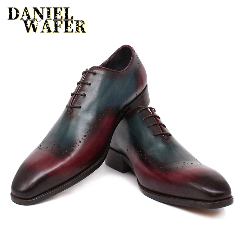 

Luxury Fashion Men Oxford Shoes Classic Shoes Style Wingtip Mix-color Lace up Man's Wedding Office Party Dress Leather Shoes Men