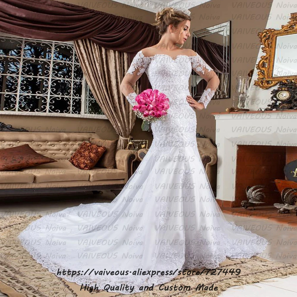 Прозрачные сзади Vestido De Noiva романтическое кружевное свадебное платье с бусинами и длинным рукавом Русалка свадебное платье для невесты Robe Mariage Casamento