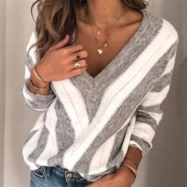 Women Winter Sweater Oversized Geometric V Neck Women Pullover Jumpers Causal Loose Long Sleeve Female Sweater Tops 5colors