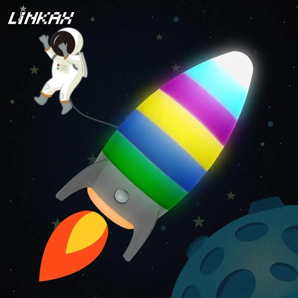 Креативный Rocket ночной Светильник RGB + Теплый Белый LED Детская прикроватная лампа