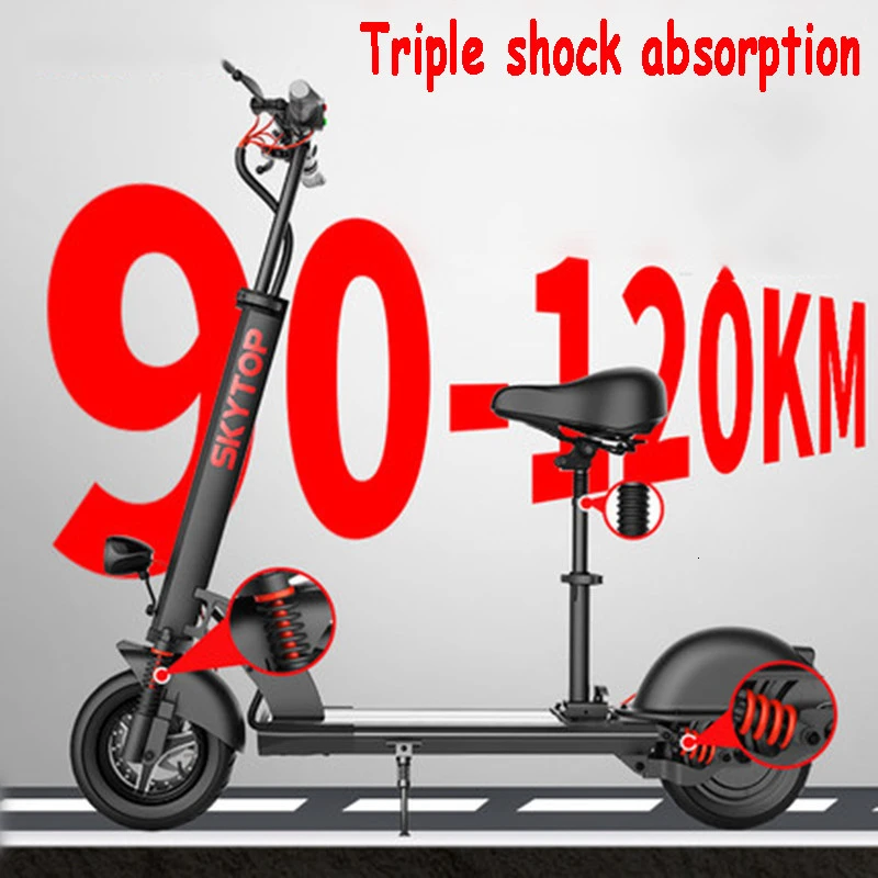 

10 Inch Electric Scooter Seat Two Wheels Electric Scooters Full Waterproof 48V 500W Portable Foldable Electric Scooter Adult