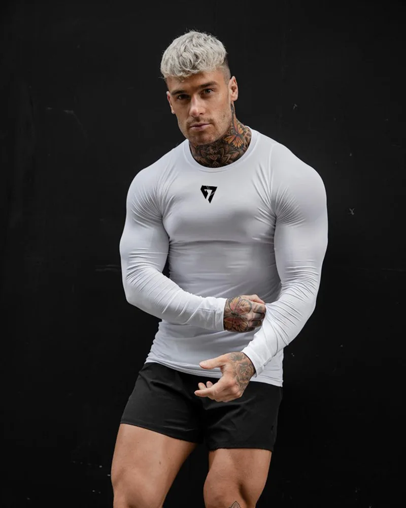 Футболка мужская с длинным рукавом эластичная быстросохнущая Простая рубашка