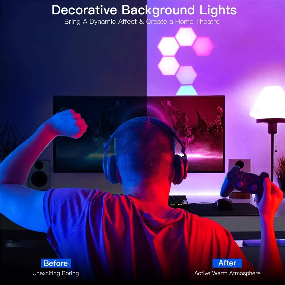 RGB LED Quantum Lamp Hexagon Light Touch Sensor RGBW LED Wall Lamp Honeycomb Light Colorful Modular Night for Bedroom