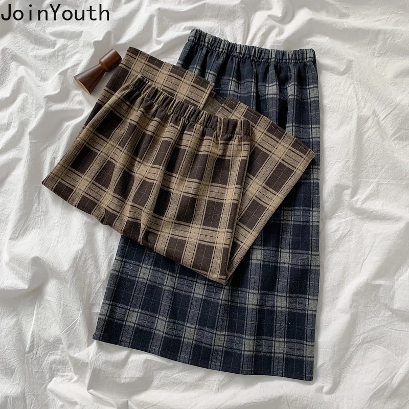 Joinyouth модные женские юбки 2022 модная Клетчатая Шерстяная прямая юбка с высокой