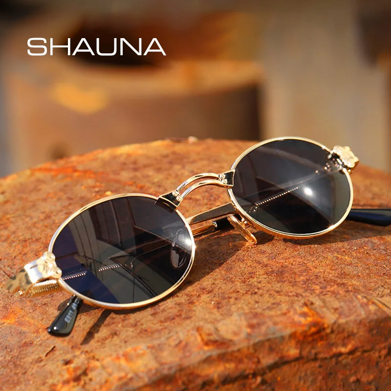 

SHAUNA Retro Metal Punk Women Sunglasses Spring Leg Oval Rock Shades Men UV400