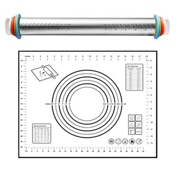 

Adjustable Stainless Steel Rolling Pin Dough Mat Dough Roller 4 Removable Adjustable Thickness Rings Pizza Pastry Pie