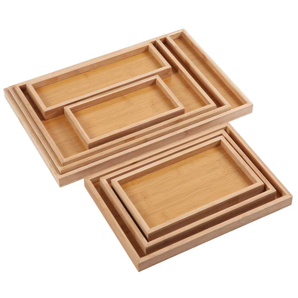 Wooden Bamboo Serving Tray Tea Cup Saucer Trays Fruit Plate Storage Pallet Plate Decoration Japanese Food Rectangular