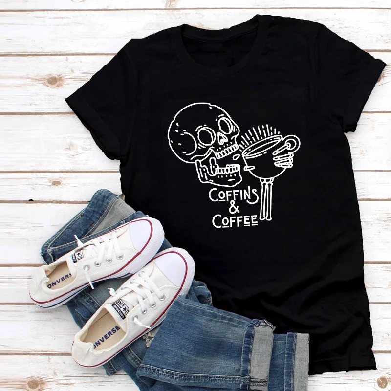 Кофейная и кофейная футболка с изображением скелета забавная унисекс коротким