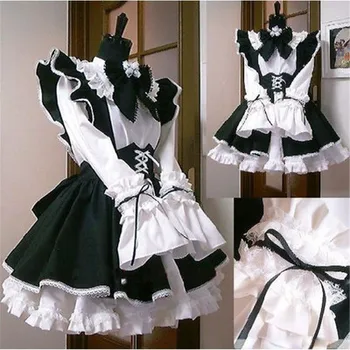 Las mujeres traje de sirvienta Anime largo vestido blanco y negro vestido delantal vestido Lolita vestidos Cosplay vestuario