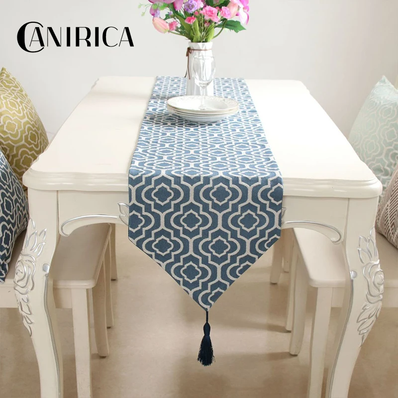 

CANIRICA Table Runners Modern With Tassel Table Runner Geometric Runners Kitchen Decoration Blue Chemin De Table