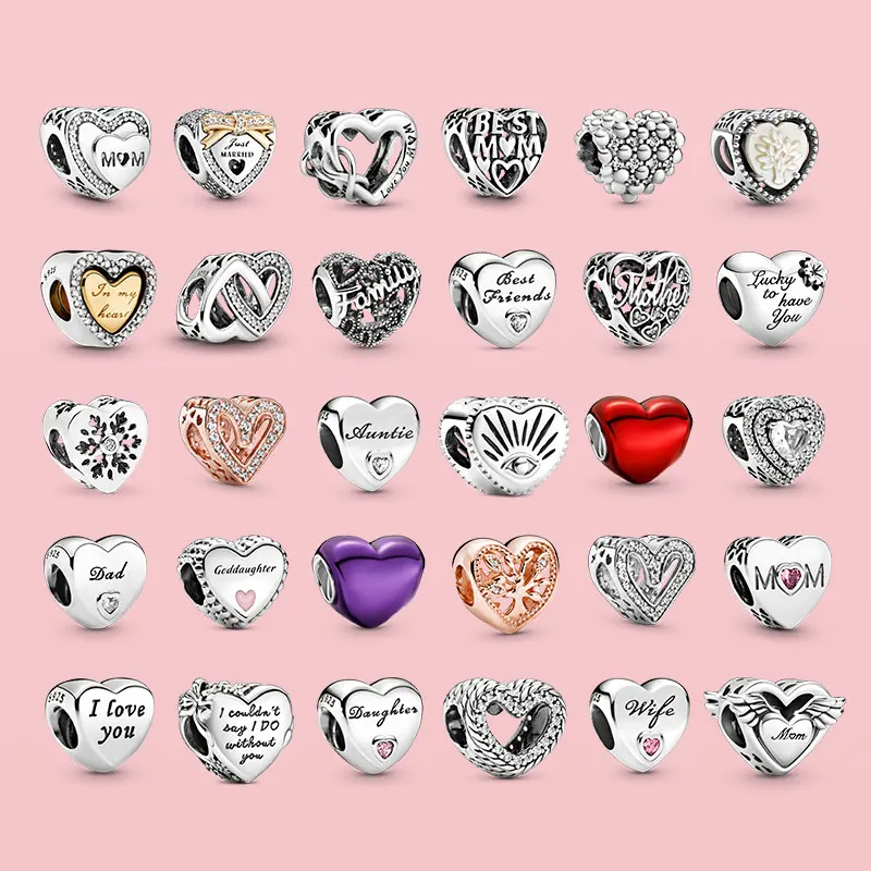 Hot Sale 925 Sterling Silver Pendant Heart Charms Mom Snowflake Family Tree Beads Fit Original Pandora Bracelet Necklace Jewelry