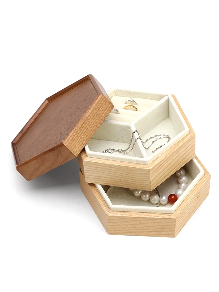

Dressing Table Organizer Wedding Ring Display Women Gift Earrings Necklace Watch Hexagon Shape Jewelry Box Ring Storage Holder