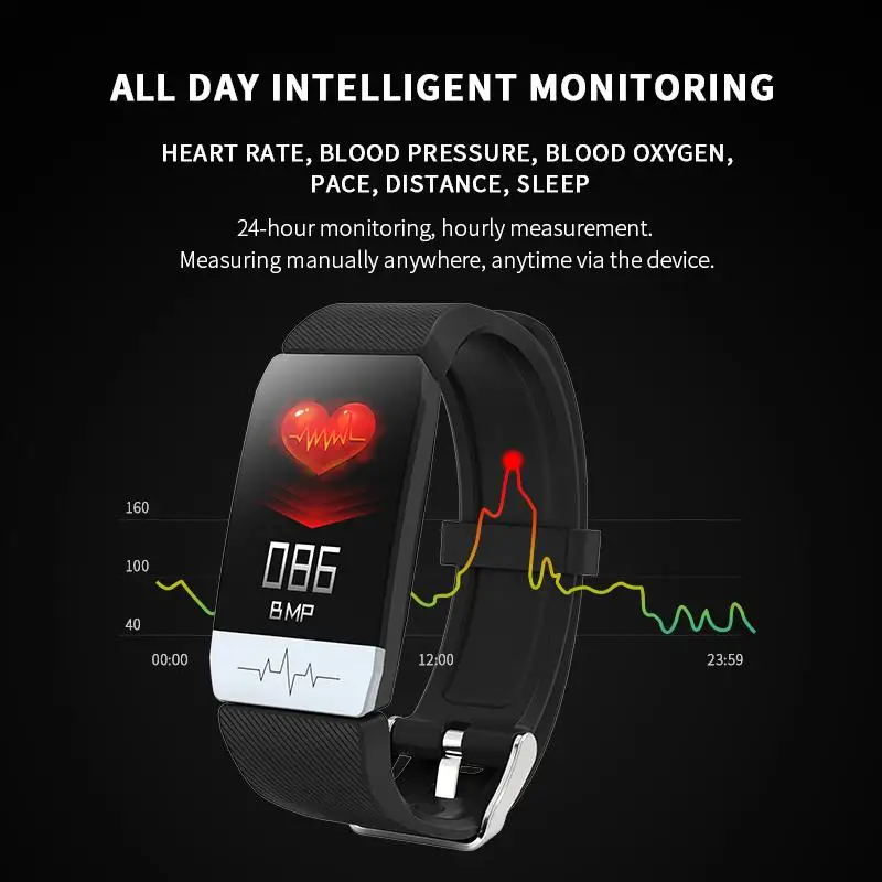 2020 Smart Watch T1s Body Temperature ECG+PPG Fitness Band Heart Rate Monitor Music Control Smartwatch Sport for iOS Android | Электроника
