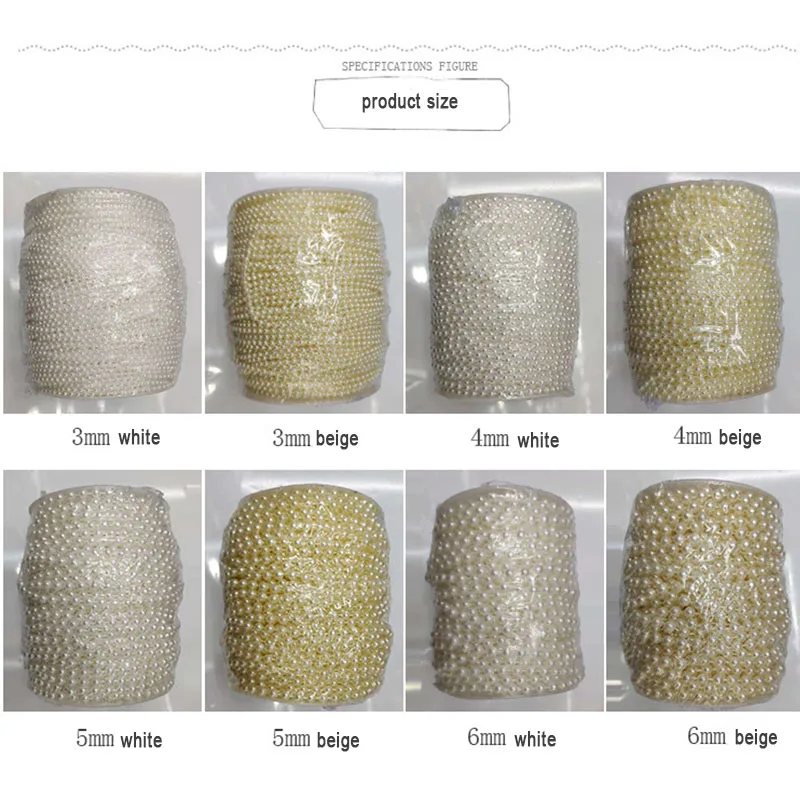 Craft Square Imitation Pearl Beads Cotton Line Chain 5m 3mm-8mm For DIY Party Decoration