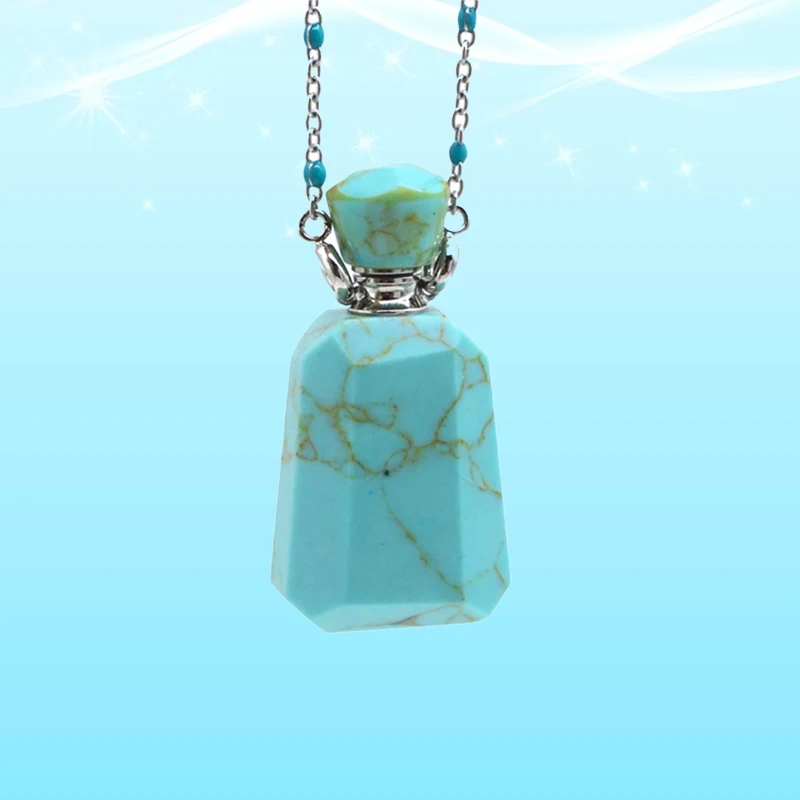 

Turquoise Pendant Necklace Perfume Bottle Pendant Chakra Natural Gems Stone Magical Oil Bottle