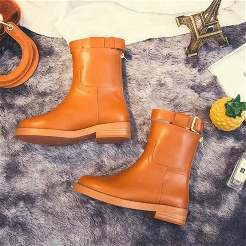 Botas mujer invierno/ г.; женская обувь; ботинки на среднем каблуке на молнии с пряжкой; scarpe donna; женские ботильоны с плюшем и круглым носком