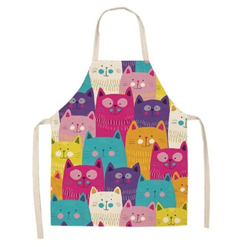 Cute Cats Printed Kitchen Aprons for Women Sleeveless Cotton Bib Household Cleaning Apron Waterproof Chefs Cooking Baking Apron