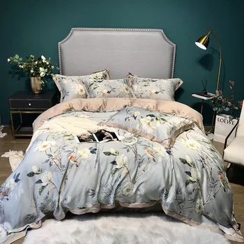 

2020 Spring and Summer New Products 60 Tencel Four-piece Set Bare Sleeping Summer Double Sheet Set Four-piece Bed Sheet Set Text