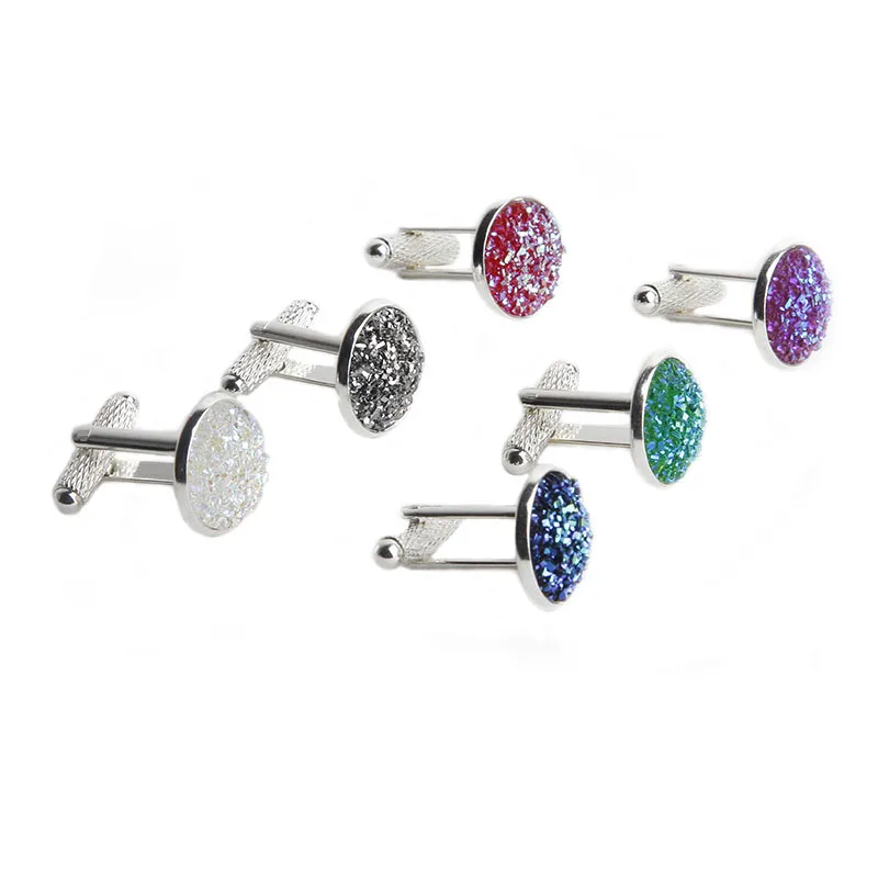 Simple Fashion Shirt Cufflinks for Men Drusy Rhinestones Cuff Links Round Sleeve Button Christmas Gifts Men's Cuff link Gemelos - 3