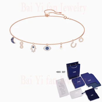 

Fashion SWA New SYMBOLIC Necklace Symbol Hamsa Hand And Demon Eye Decoration Crystal Beam Neck Necklace Female Romantic Gift