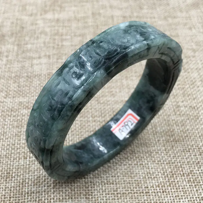 58mm Vintage Chinese Hand-carved Black Green Jadeite Jade Bracelet Bangle 792 | Украшения и аксессуары