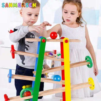 

Children Construction Wooden Toys Colorful Building Blocks Bell Ball Run Track Toys Kids Wood Game Educational Development Toy