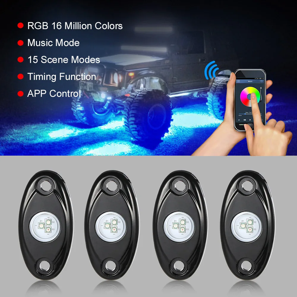 KKMOON 4 шт. 12 В RGB светодиодный свет рок беспроводной контроль светодиодный мигает музыку IP67 Водонепроницаемый для джипа внедорожника
