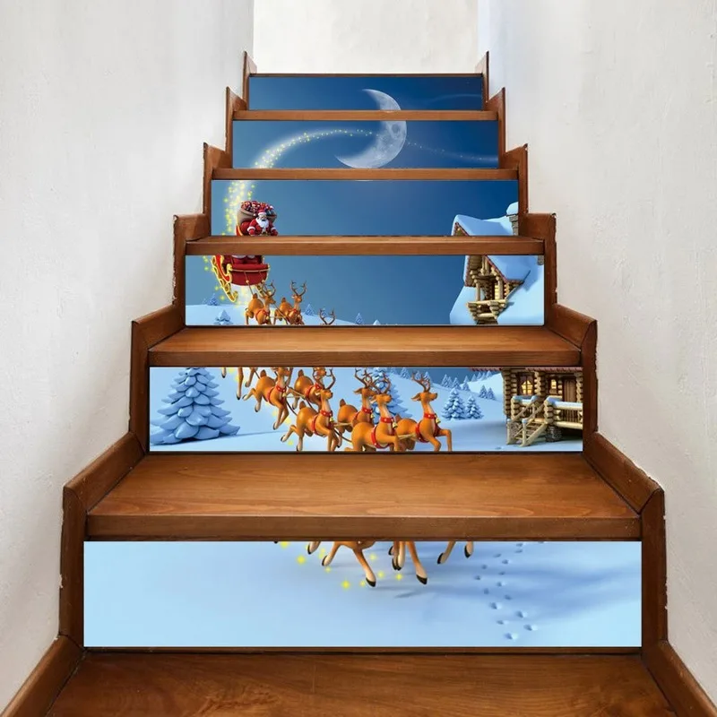 

6Pieces/set Monthly Gift Christmas 3D Simulation Staircase Waterproof Fashion Step Decoration Wall Paste Home Dropship