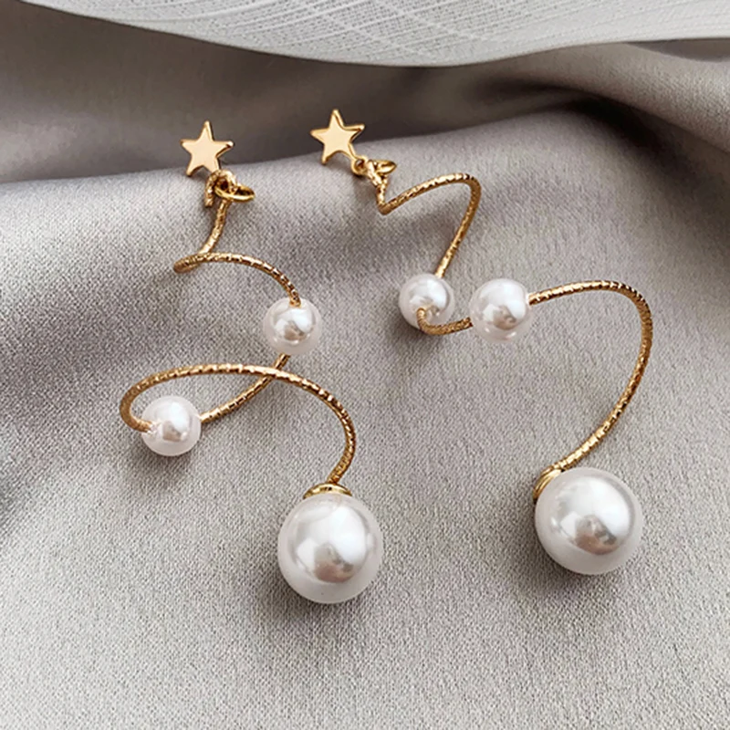 Спираль дизайн чувство Вселенная Галактика Вращающиеся Серьги Женский жемчуг длинный абзац маленькие серьги звезда серьги