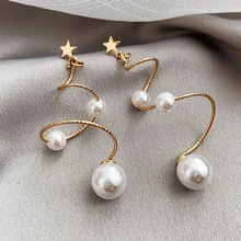 Спираль дизайн чувство Вселенная Галактика Вращающиеся Серьги Женский жемчуг длинный абзац маленькие серьги звезда серьги