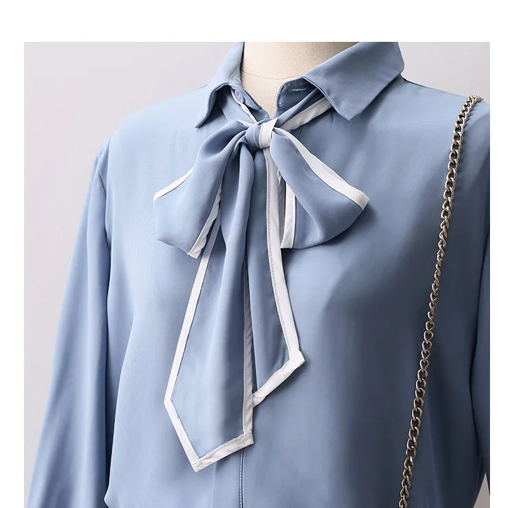 chiffon bow neck women blouse and shirts solid half-sleeved solid office lady elegant shirts outwear tops