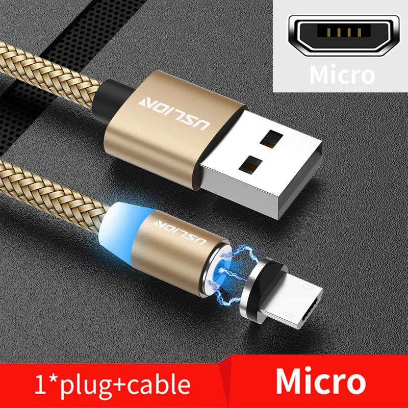 USLION 2 м Магнитный кабель для быстрой зарядки Micro usb type C зарядное устройство для iPhone XS X 8 7 samsung S10 9 магнит Android телефонный кабель 3 м - Цвет: Gold For Micro