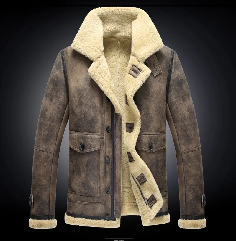 Многоцветный winter men's fashion vintage color lamb sheep fur sheepskin leather surface shearling wool lining biker jacket coat - Цвет: Многоцветный
