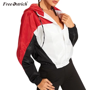 

Free Ostrich Coat Women Autumn Long Sleeve Patchwork Hooded Top Coats And Jackets Women Windbreaker Clothes Chaqueta Mujer N30