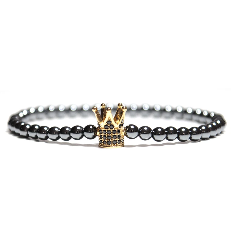 Gold Crown Антикварные ручной работы гематит бусины Браслет Подвески Корона/леопард/Лев/Крест Дизайн Braclet для мужчин персонализированные браслет ювелирные изделия - Окраска металла: Gold Crown