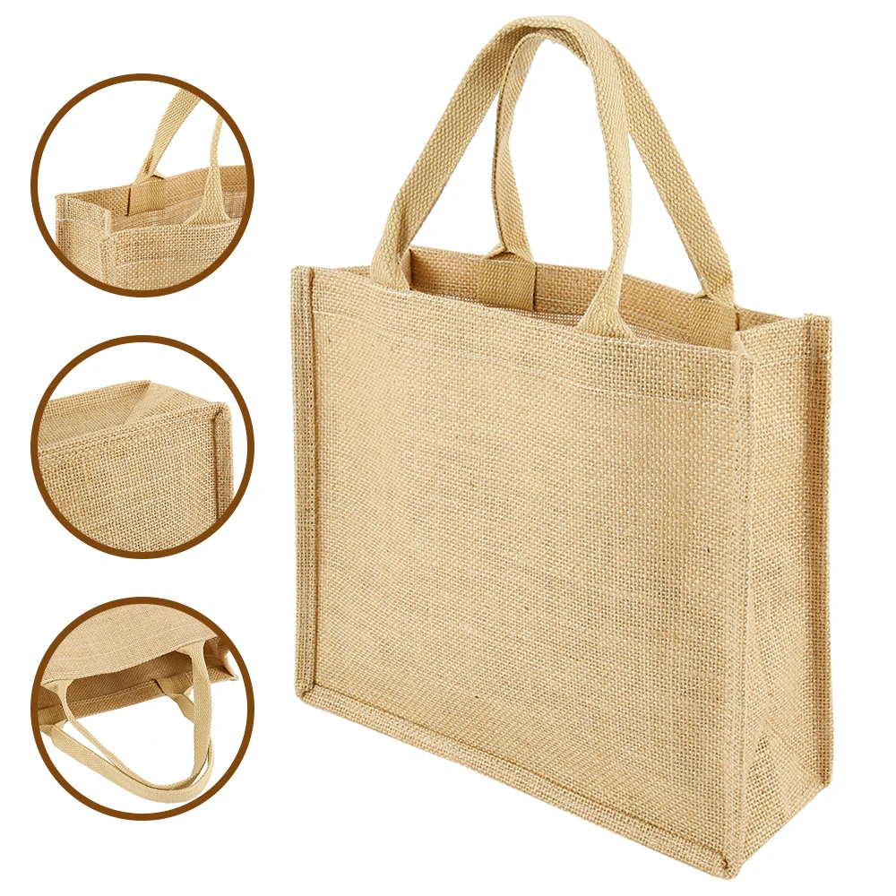 

Women Casual Kitchen Reusable Grocery Shopping Bags Lady Multifunction Natural Burlap Recycle Storage Tote Bags Jute Handbag