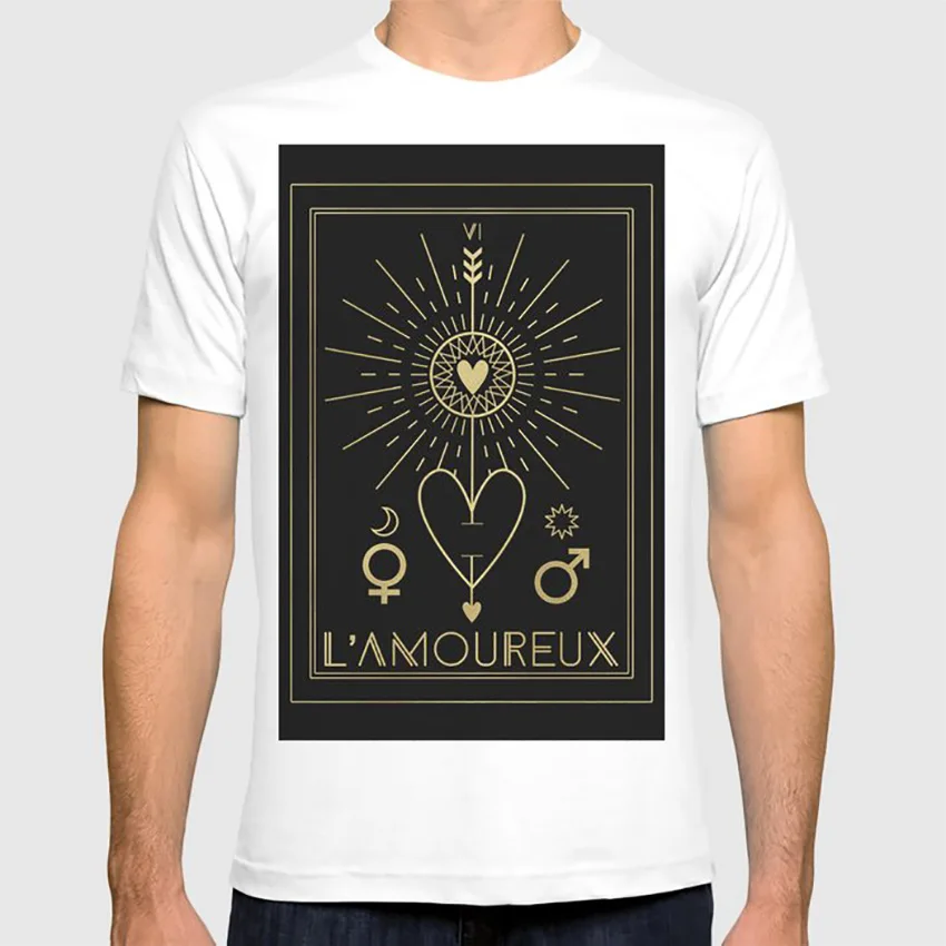 L'Amoureux or The Lovers Таро Золотая Футболка любовные любовники Таро колода Таро Черное золото Волшебная цапля мужчина женщина
