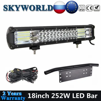 

18inch 7D Tri Row LED Light Bar Combo Beam Driving Extra Light + Front Bumper License Plate Frame Bull Bar Mount Bracket For Car
