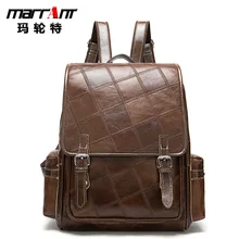 New Patchwork Plaid Genuine Leather Women's Backpack First Layer Cattlehide Leather Fashion Women's Bag Trendy Backpack Women's